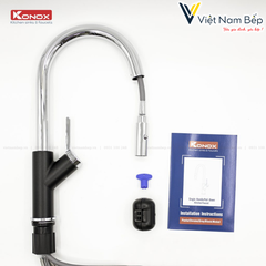 Vòi rửa bát dây rút Ponte Black - Chính hãng KONOX