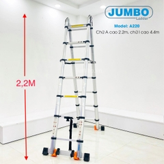 Thang rút nhôm chữ A cao cấp JUMBO A220 Cao 2.2 - 4.4 Mét