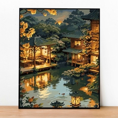 Tranh số hóa Cổ trấn đã căng khung 40x50cm