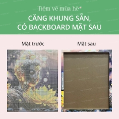 Tranh đính đá Hoa sen dưới thác đã căng khung 40x50cm có backboard