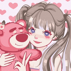 Tranh số hóa 20x20cm Cô bé và gấu dâu