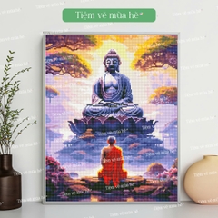 Tranh đính đá Thính Pháp đã căng khung 40x50cm có backboard
