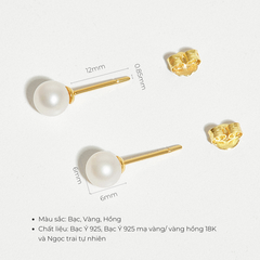 Bông Tai Bạc 925 Dáng Nụ Đính Ngọc Trai Tự Nhiên Classic Pearl - VCE01