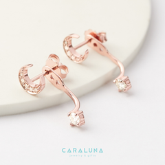 Hoa Tai Bạc 925 Không Dây Trăng và Sao Floating Stars & Moon Đính Đá Jacket Earrings  - BE93