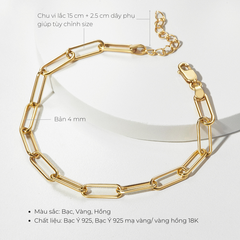 Lắc Tay Bạc 925 Xích Chữ Nhật Trơn Paperclip - VCB04