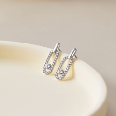Khuyên Tai Bạc 925 Khối Chữ Nhật Treo Drop Stud Earrings - VCE512