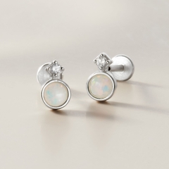 (1 Cái) Khuyên Tai Chốt Vặn Flat Back Bạc 925 Đá Opal Tròn Opal Stud Earrings - VCE514-L