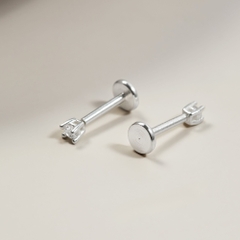 (1 Cái) Khuyên Tai Chốt Vặn Flat Back Bạc 925 Stud Nụ Đá Tròn Stone Stud - VCE521-L