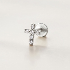 (1 Cái) Khuyên Tai Chốt Vặn Flat Back Bạc 925 Stud Nụ Thánh Giá Cross Stud - VCE523-L