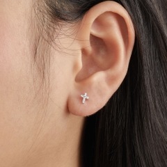 (1 Cái) Khuyên Tai Chốt Vặn Flat Back Bạc 925 Stud Nụ Thánh Giá Cross Stud - VCE523-L