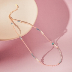 Dây Chuyền Bạc 925 Ngọc Trai Tự Nhiên Phối Đá Xanh Dương Aquamarine & Đá Hồng Mặt Trời - VDN02