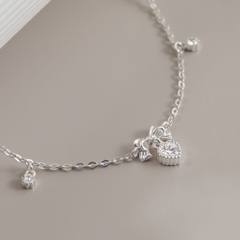 Lắc Chân Bạc 925 Hình Nơ Treo Trái Tim Đính Đá CARA LUNA - Heart Bow Tie - VGA04