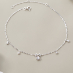 Lắc Chân Bạc 925 Hình Nơ Treo Trái Tim Đính Đá CARA LUNA - Heart Bow Tie - VGA04