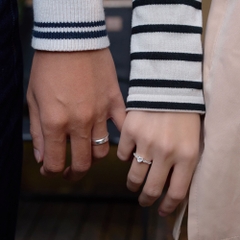 (Một Cặp) Nhẫn Đôi Freesize Bạc 925 Đính Đá Classic Và Đá Trái Tim Công Chúa- VYR16 & VGR13-1