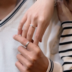 (Một Cặp) Nhẫn Đôi Freesize Bạc 925 Đính Đá Classic Và Đá Trái Tim Công Chúa- VYR16 & VGR13-1