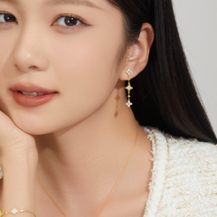 Khuyên Tai Thả Bạc 925 Cỏ 4 Lá Đính Đá Lấp Lánh Drop Lady Clover - VUE07