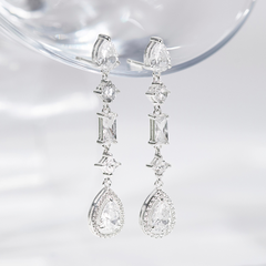 Khuyên Tai Dài Bạc 925 Đính Đá Đi Tiệc Treo Ngẫu Hứng Drop Party Queen - VUE10-1