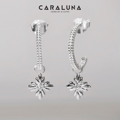 Hoa Tai Bạc 925 Dáng C-Hoop Drop Mặt Ngôi Sao Đính Đá CZ Trắng - VUE511