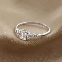 Nhẫn Bạc 925 Đá Chữ Nhật Công Chúa CARA LUNA Emerald Princess Ring - VUR14