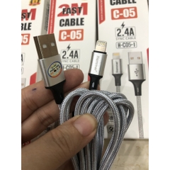 IP2M -DÂY SẠC NHANH HAMMER C05,CHUÔI 2.4A,DÂY DÙ DÀI 2M,Hàng bảo hành 12 tháng