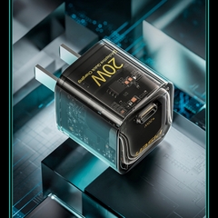 Cóc sạc nhanh PISEN Quick Ice Crystal PD 20W Explorer KPD201 siêu nhỏ, vỏ ngoài trong suốt lộ main, Hàng chính hãng