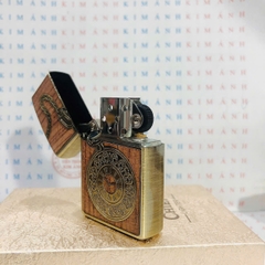 Bật lửa, hộp quẹt CHIEF chủ đề Đồng hồ bỏ túi vân gỗ, Kim Ánh nhập hàng chính hãng vỏ bằng đồng