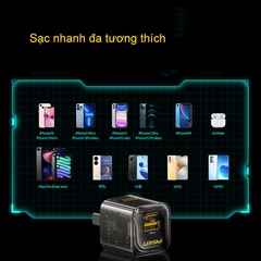 Cóc sạc nhanh PISEN Quick Ice Crystal PD 20W Explorer KPD201 siêu nhỏ, vỏ ngoài trong suốt lộ main, Hàng chính hãng