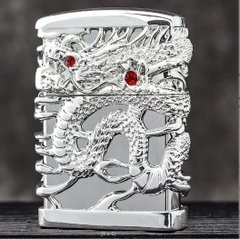 Bật lửa Chief đồng nguyên chất đính hình con Rồng bao quanh màu đen bóng