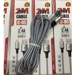 IP2M -DÂY SẠC NHANH HAMMER C05,CHUÔI 2.4A,DÂY DÙ DÀI 2M,Hàng bảo hành 12 tháng