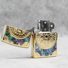 Hộp quẹt, bật lửa Zippo Brass MỸ mã 205 chủ đề La Bàn cẩn xà cừ, hàng chính hãng có giấy Hải Quan đi kèm