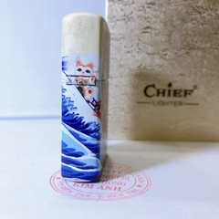 Hộp quẹt, bật lửa Chief đồng nguyên chất chủ đề Mèo May Mắn, hàng loại 1 cao cấp vỏ bằng đồng