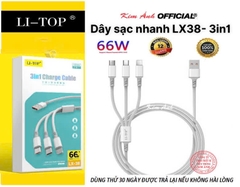 Dây sạc nhanh LI-TOP LX38 3IN1, đa năng 3 chân cắm IOS, MICRO, TYPE C, công suất 66W, Kim Ánh cho dùng thử 30 ngày