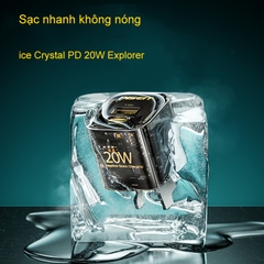 Cóc sạc nhanh PISEN Quick Ice Crystal PD 20W Explorer KPD201 siêu nhỏ, vỏ ngoài trong suốt lộ main, Hàng chính hãng