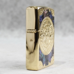 Hộp quẹt, bật lửa Zippo Brass MỸ mã 205 chủ đề La Bàn cẩn xà cừ, hàng chính hãng có giấy Hải Quan đi kèm