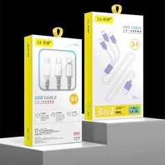 Dây sạc nhanh LI-TOP LX38 3IN1, đa năng 3 chân cắm IOS, MICRO, TYPE C, công suất 66W, Kim Ánh cho dùng thử 30 ngày