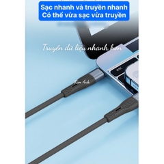 Dây sạc LI-TOP LX73 100W, chân cắm Type C, dây bọc lớp cao su mềm chống rách, đầu lưới SR chống uốn, hàng chính hãng