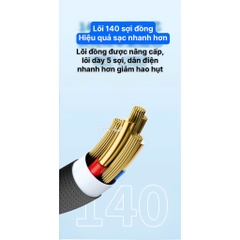 Dây sạc LI-TOP LX73 100W, chân cắm Type C, dây bọc lớp cao su mềm chống rách, đầu lưới SR chống uốn, hàng chính hãng