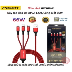 Dây sạc nhanh PISEN ( LTC-FC04-1000) 66W chân cắm Type C, hàng chính hãng nội địa bảo hành 12 tháng