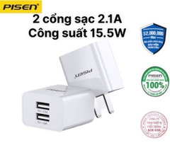 Cóc sạc PISEN DUAL USB Charger 2.1A  ( MF-A03CN ) 2 cổng sạc, công suất 15.5W - Hàng chính hãng
