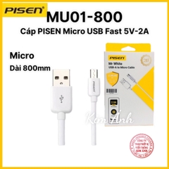 Cáp Pisen Micro USB 2A 800mm  (MU01-800)- Hàng chính hãng