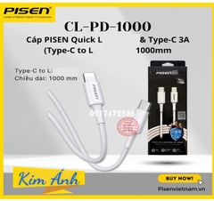 Dây sạc nhanh Pisen Quick L & Type-C 3A (Type-C to L ) 1000mm - (CL-PD-1000),  Hàng Chính Hãng