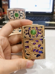 Bật lửa CHIEF đồng nguyên chất hình Tỳ Hưu ( Kỳ Lân) đính ngọc 2 mặt