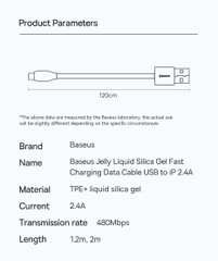 Cáp sạc nhanh USB IPhone Baseus Jelly Liquid Silica Gel Fast Charging 2.4A Data Cable