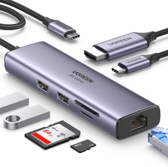 UGREEN USB-C to 2*USB3.0+HDMI+RJ45+SD&TF +PD port Converter CM512