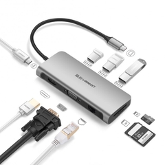 Hub chuyển đổi UGREEN USB-C to 2*USB3.0 + USB 2.0 + 2*HDMI +RJ45+ SD/TF +PD Converter 4K60Hz CM179 40873