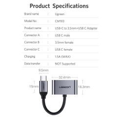 UGREEN 2 Ports USB-C Hub + 3.5mm Audio CM193 50596
