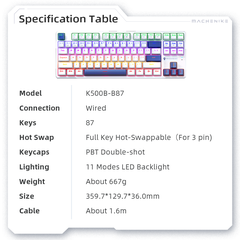 Bàn phím cơ Machenike K500B-B87 Wired Mixed Light - Hàng chính hãng VN