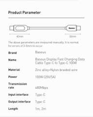 Cáp sạc 100W Baseus Display Fast Charging Data Cable Type-C to Type-C siêu nhanh