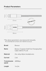 Cáp sạc 2.4A, siêu bền Baseus Tungsten Gold USB to Lightning dùng iPhone/iPad