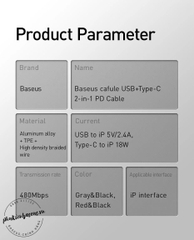 Cáp sạc nhanh 2 ngỏ vào cho iPhone Baseus Cafule USB + Type C to Lightning 2 in 1